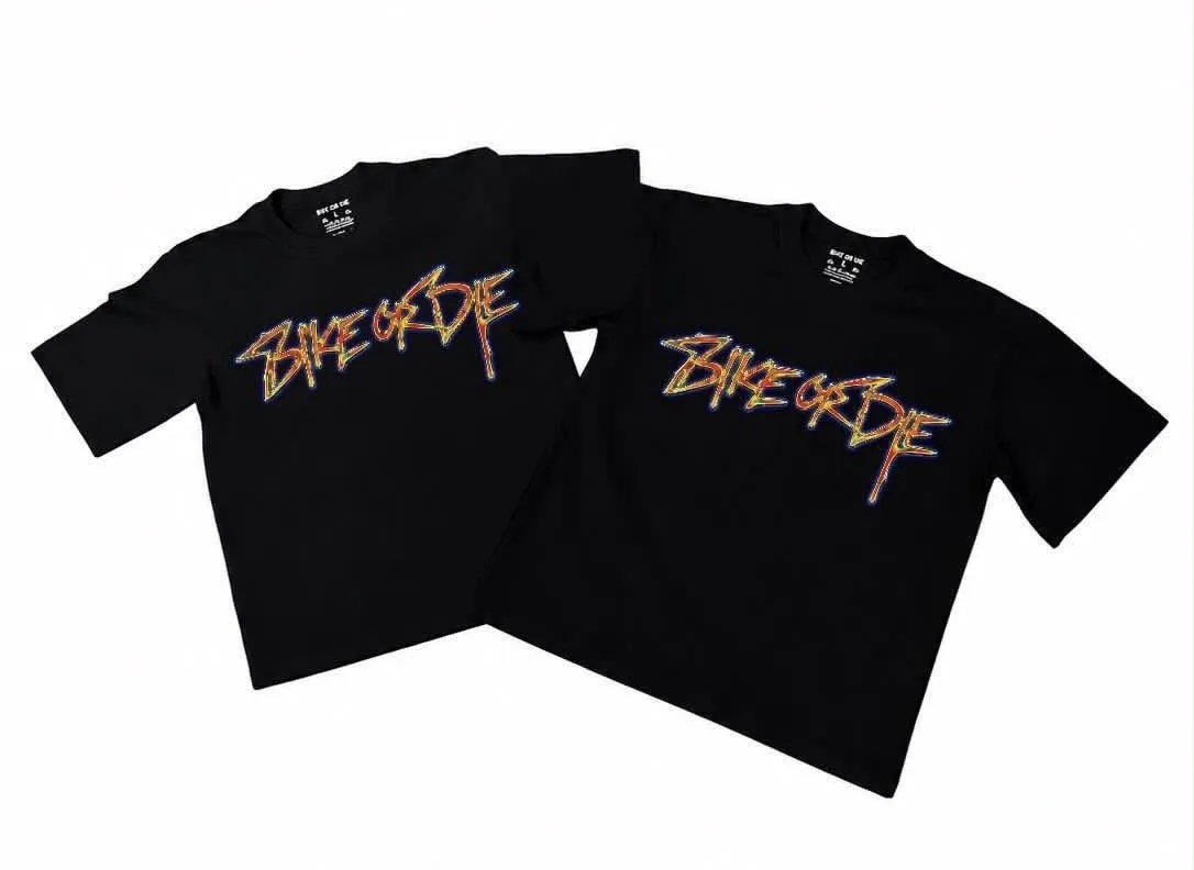 T-shirt “Bike or Die” Flame Print en Negro