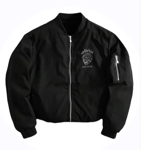 Reflective Bomber Jacket “Bike or Die” Original en Negro