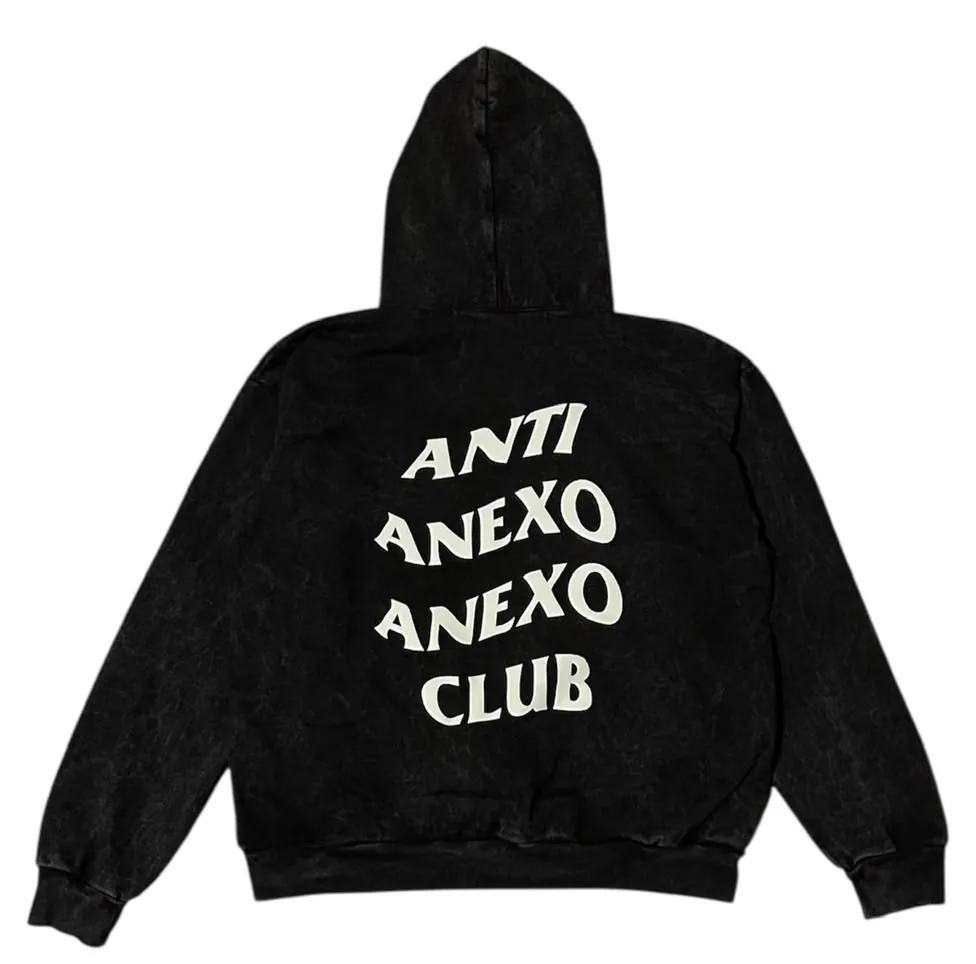 Vintage Washed Hoodie “Anti Anexo” Original en Deslavado Gris — foto 2