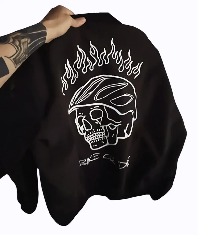 Reflective Bomber Jacket “Bike or Die” Original en Negro — foto 2